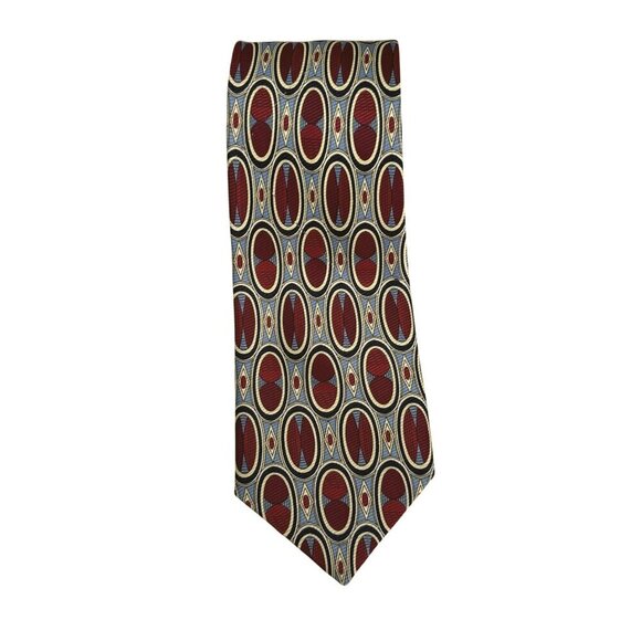 Anastasia Vintage Geometric Handmade Silk Red & Blue Oval Psychedelic Print - Picture 1 of 4